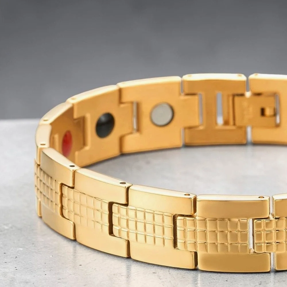 COOLSTEELANDBEYOND‎ Mens Gold Stainless Steel Magnetic Link Bracelet 8.4 Inch